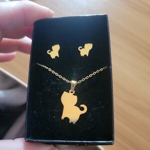 🌹Buy 1 Get 1 Free🌹 Stainless Steel Gold Cat Pendant Necklace and Earring Set